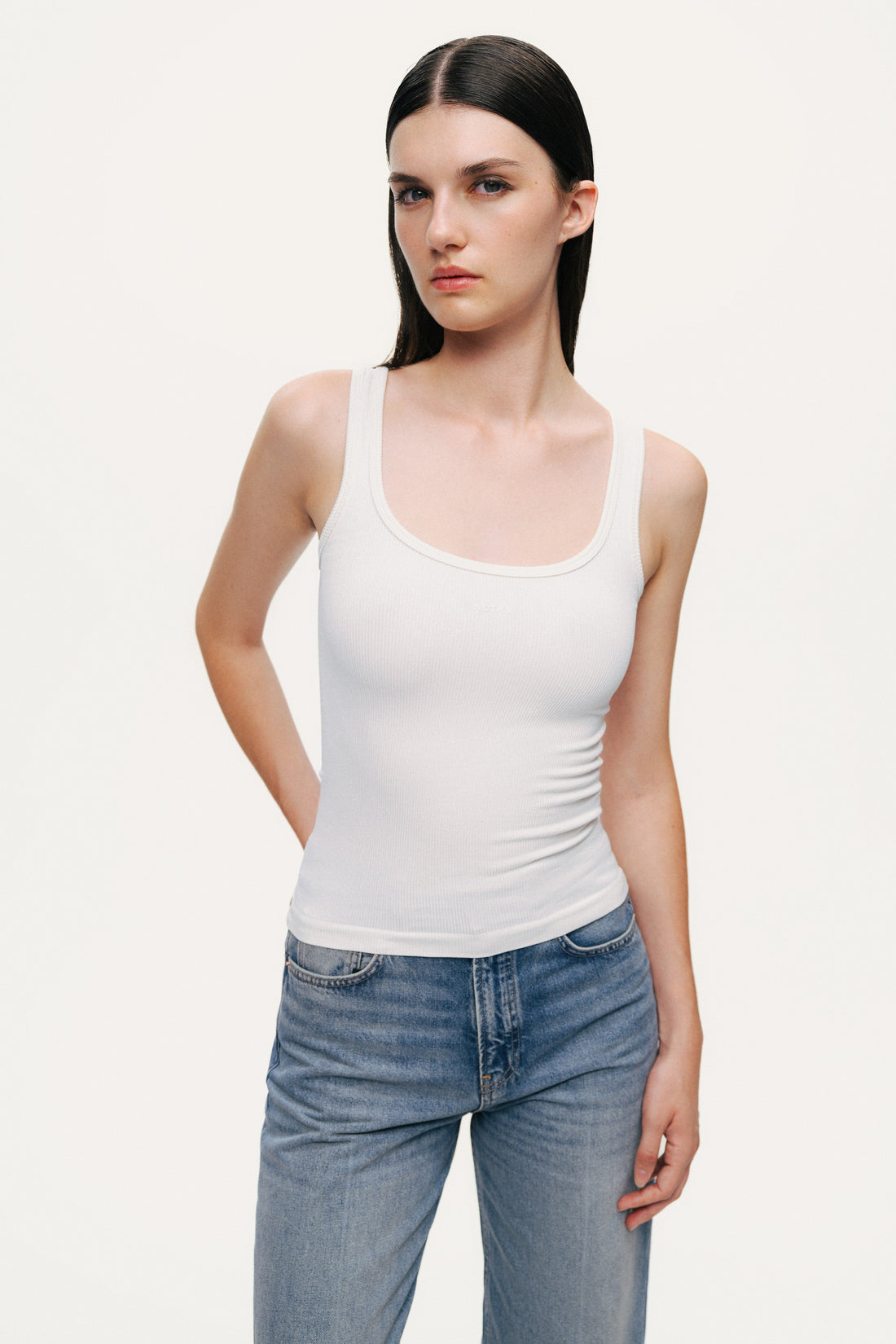 Ecru Printed Sleeveless Crop Top