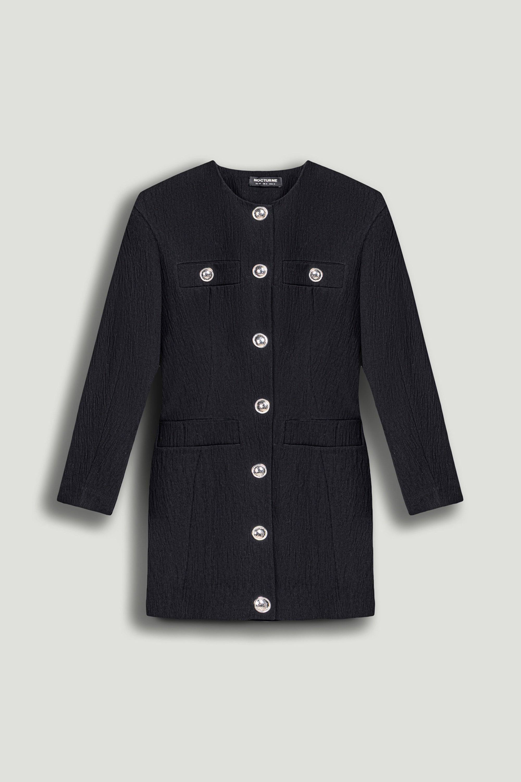 Black Padded Shoulder Mini Dress