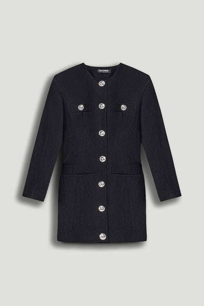 Black Padded Shoulder Mini Dress