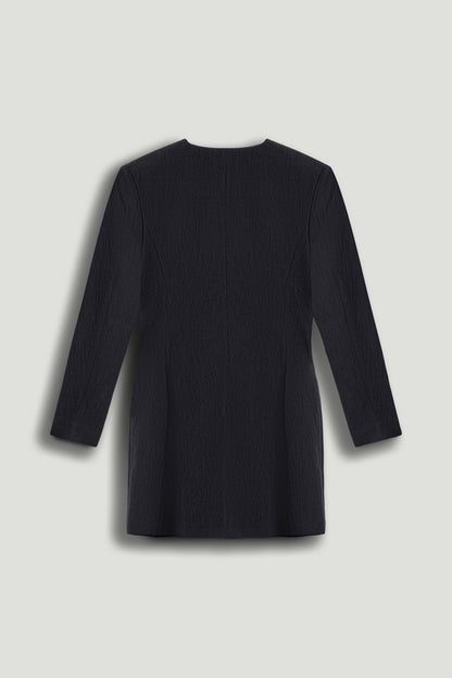 Black Padded Shoulder Mini Dress