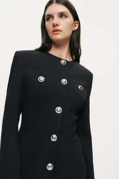 Black Padded Shoulder Mini Dress