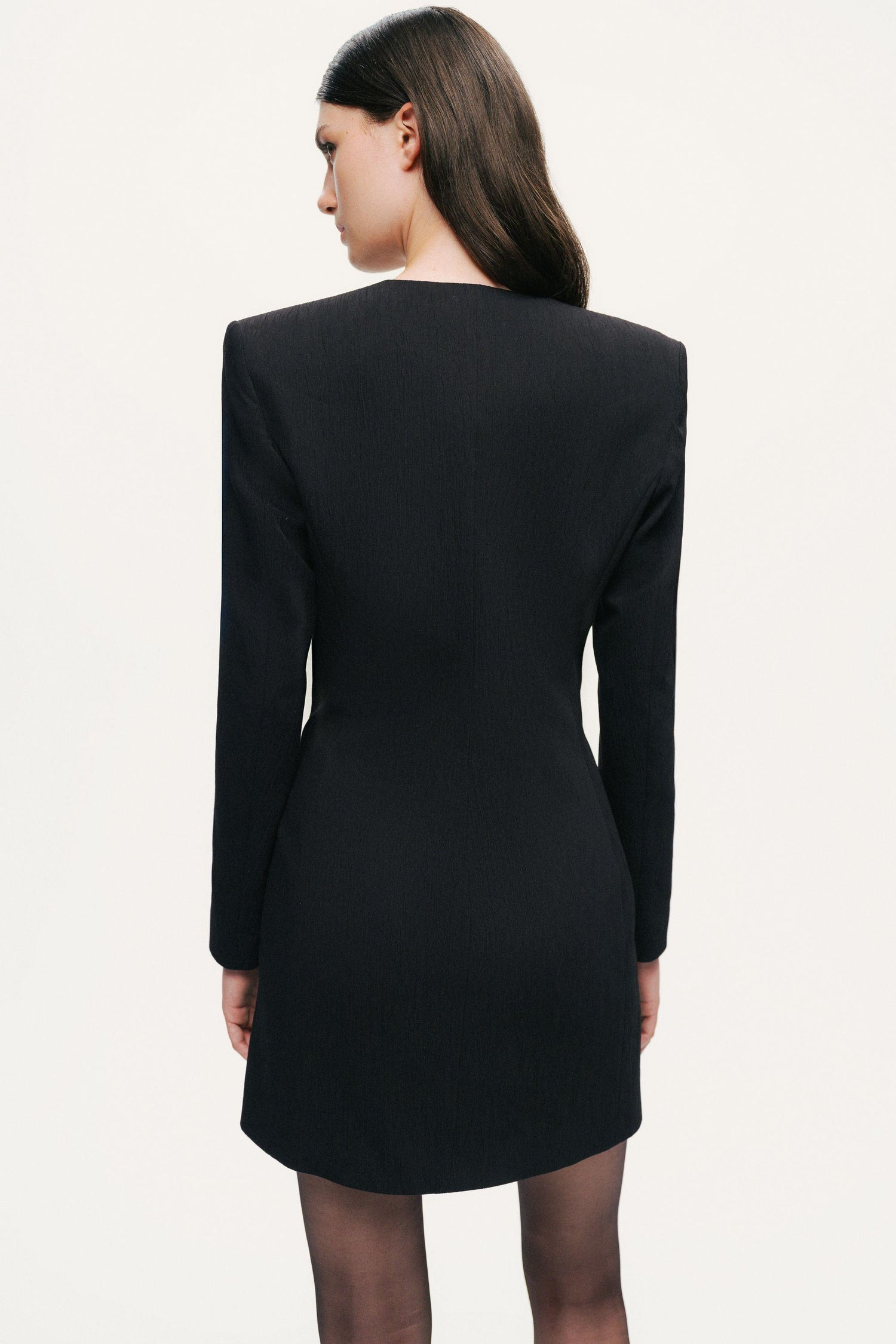 Black Padded Shoulder Mini Dress