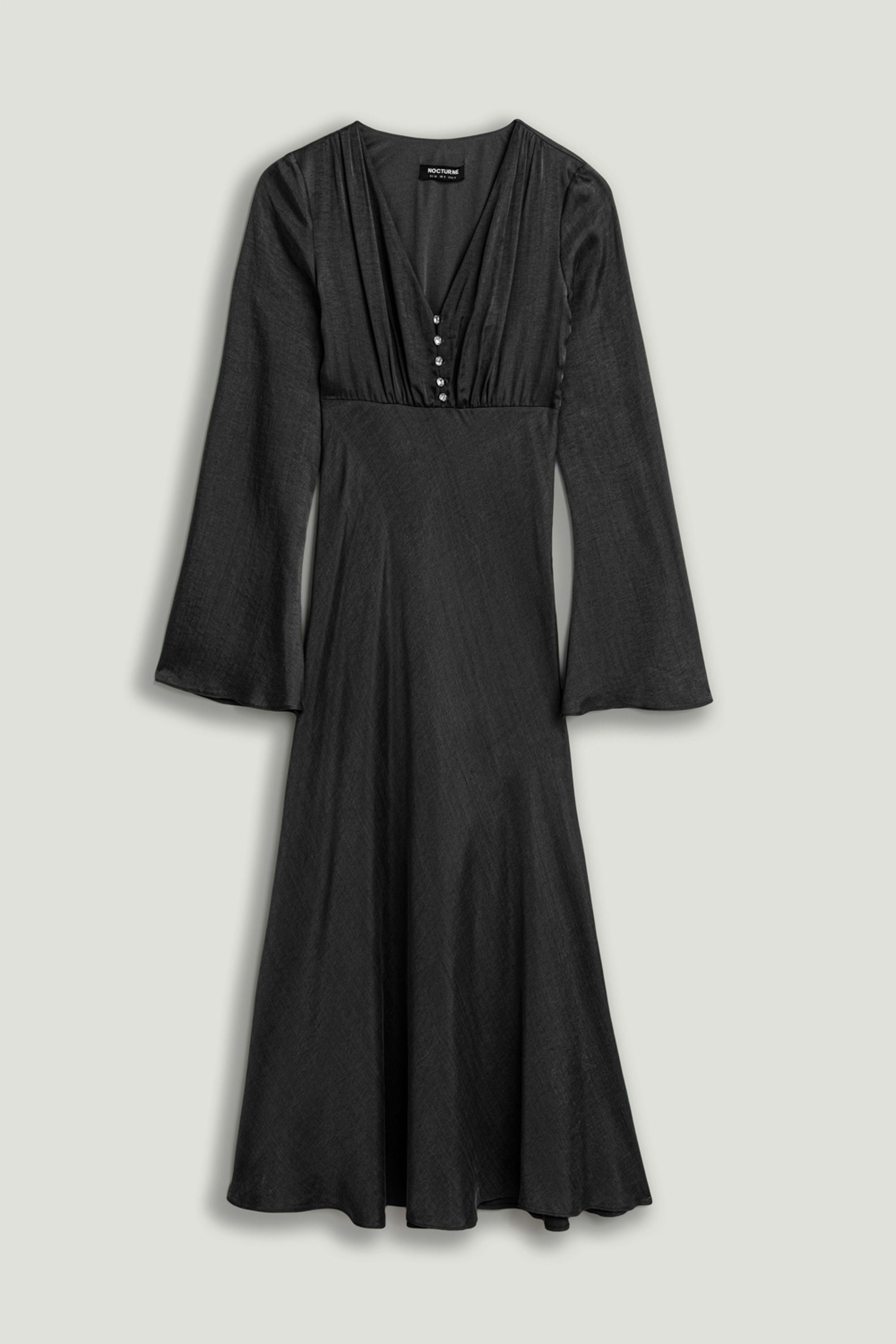 Black Crystal Button Detailed Maxi Dress