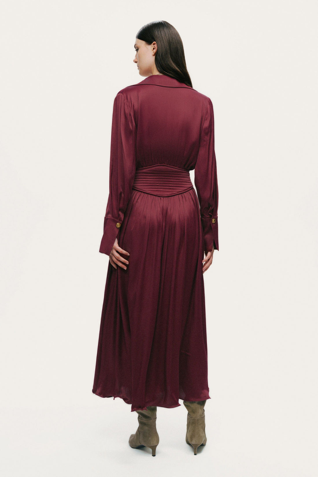 Plunging V-Neck Collared Midi Dress