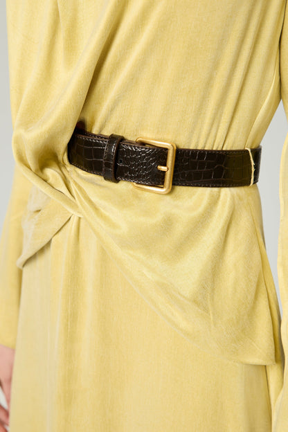 Draped Belted Long-Sleeve Maxi Dress