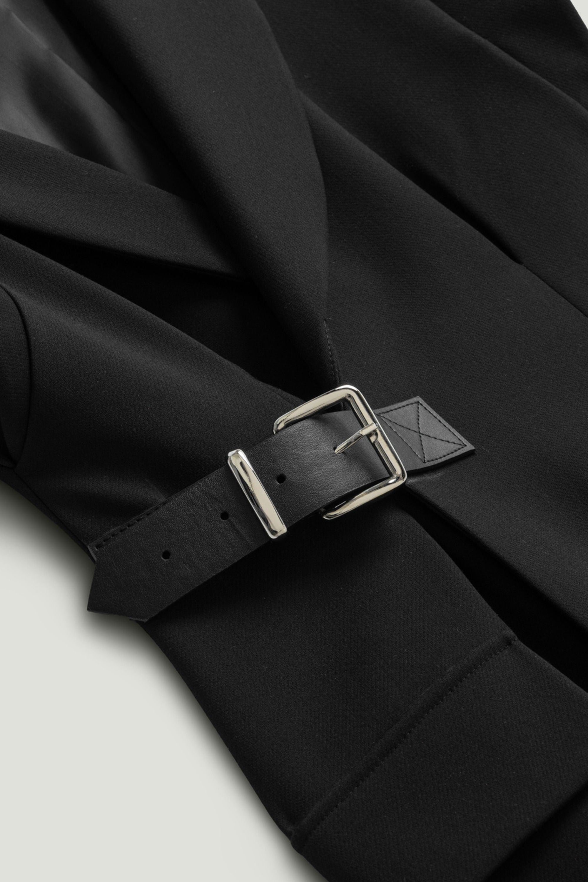 Tailored Buckle-Wrap Midi Dress