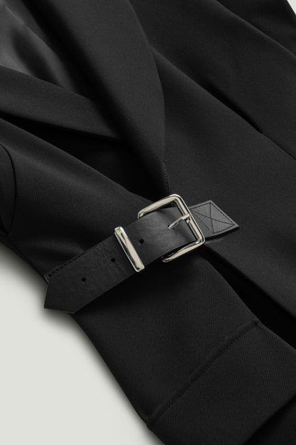 Tailored Buckle-Wrap Midi Dress