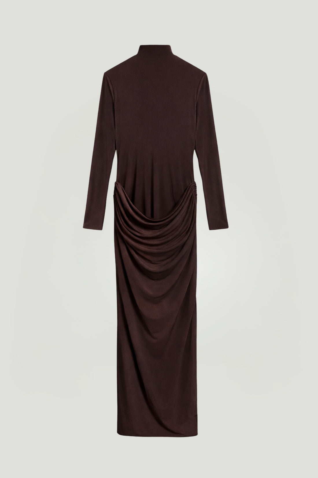 High-Neck Sculpted Ruched Maxi Dress