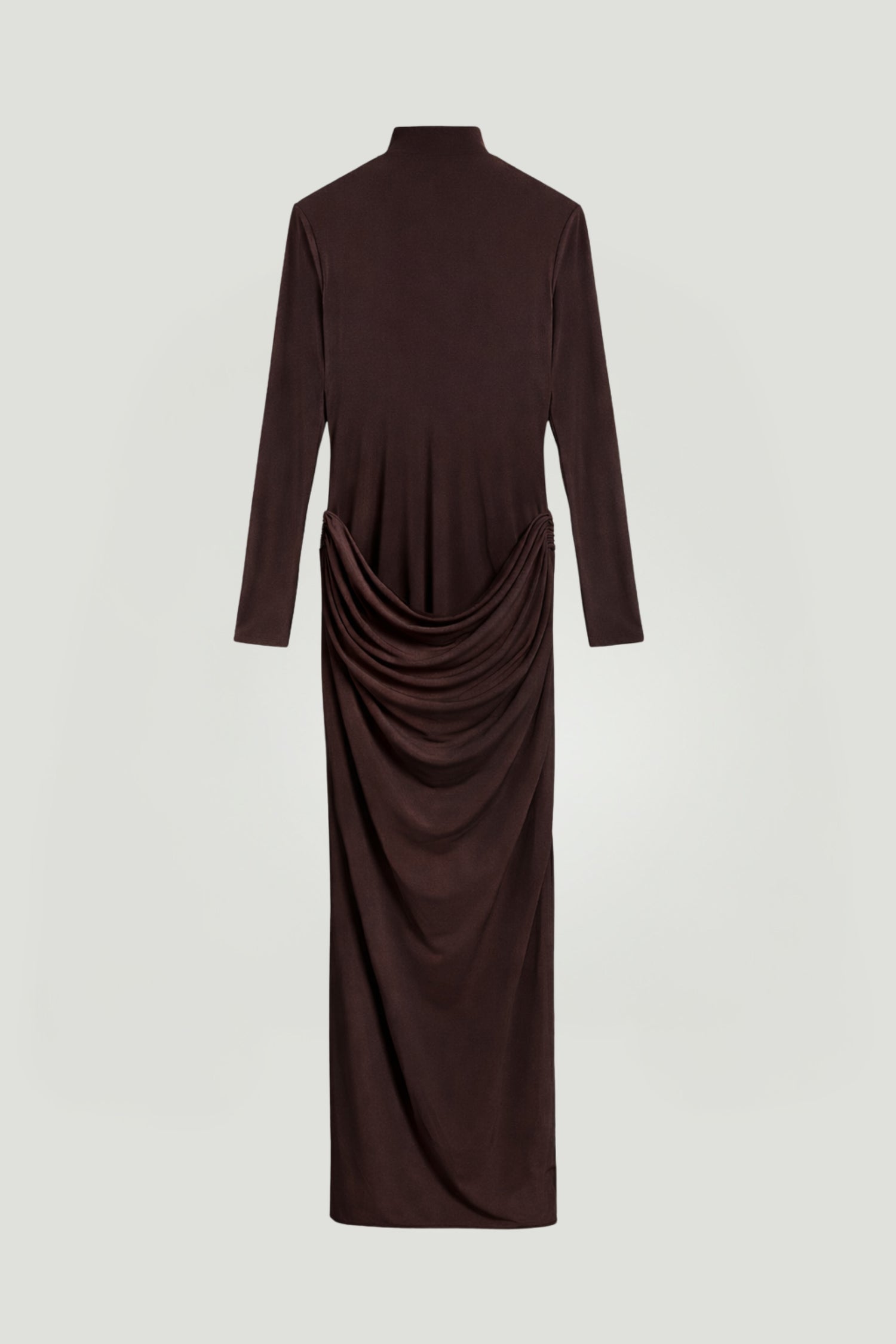 High-Neck Sculpted Ruched Maxi Dress