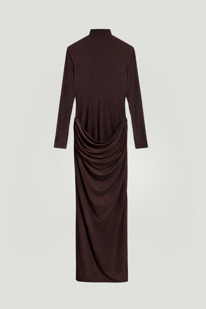 High-Neck Sculpted Ruched Maxi Dress