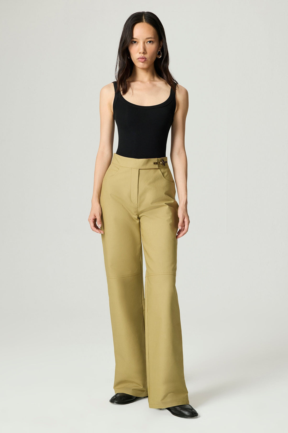 Side-Buckle High-Waist Wide Trousers