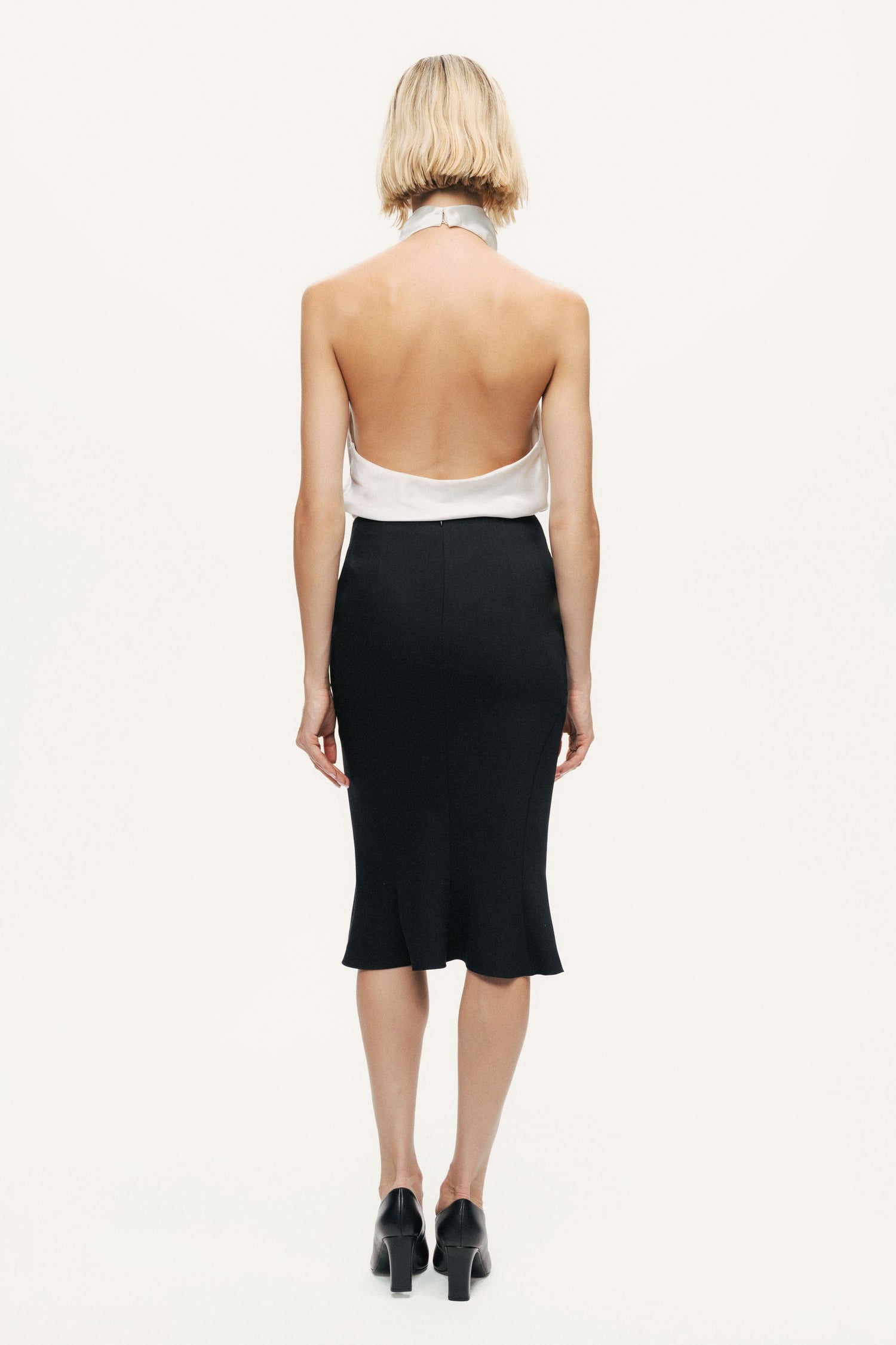 Flounced Hem Fishtail Midi Skirt