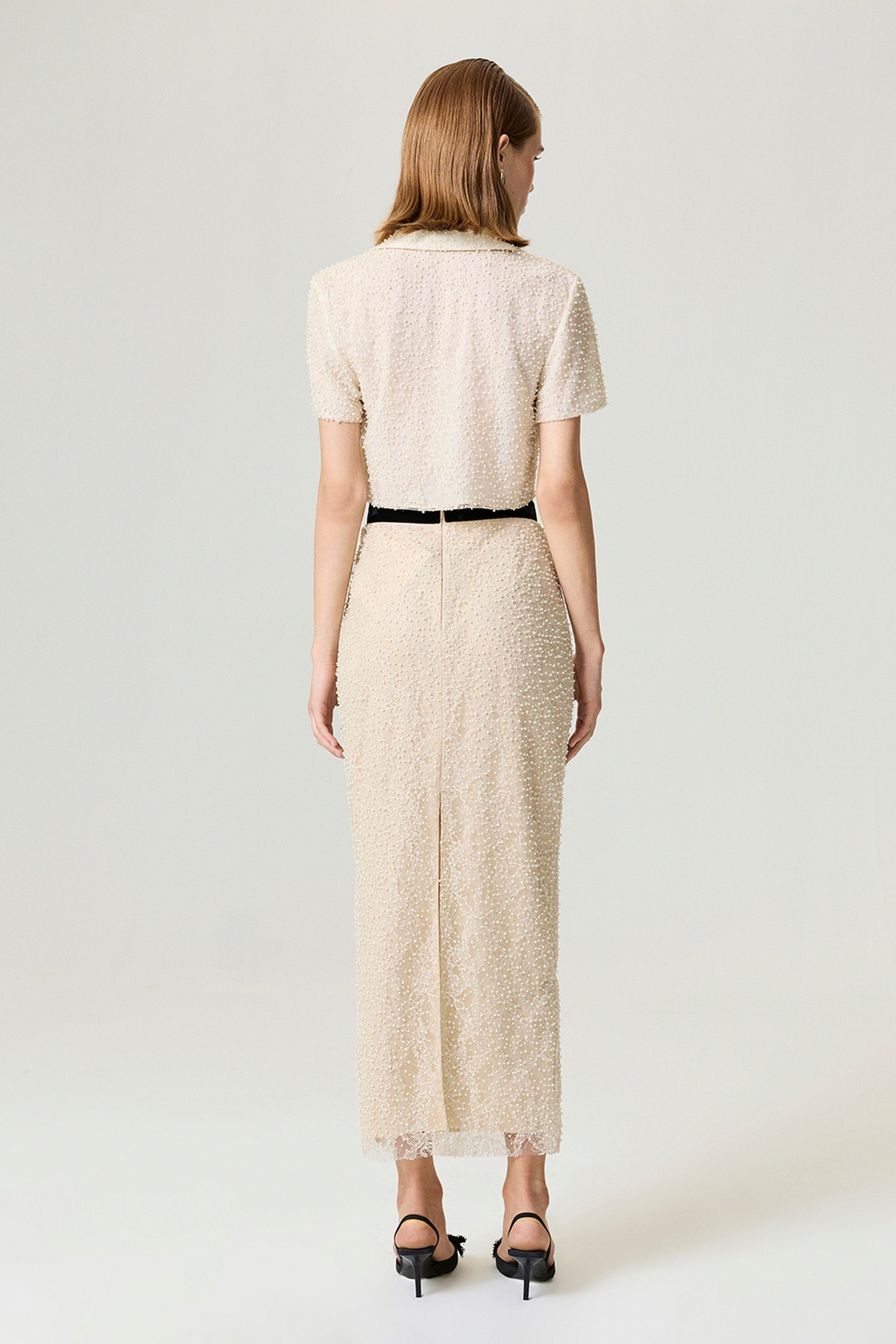 Pearl Embellished Pencil Skirt