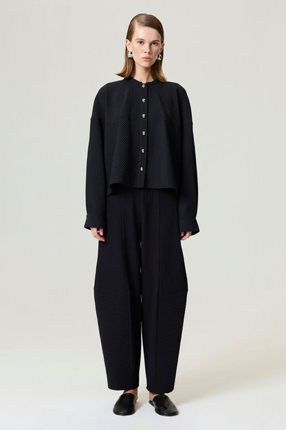 Black Ribbed Detailed Jacket