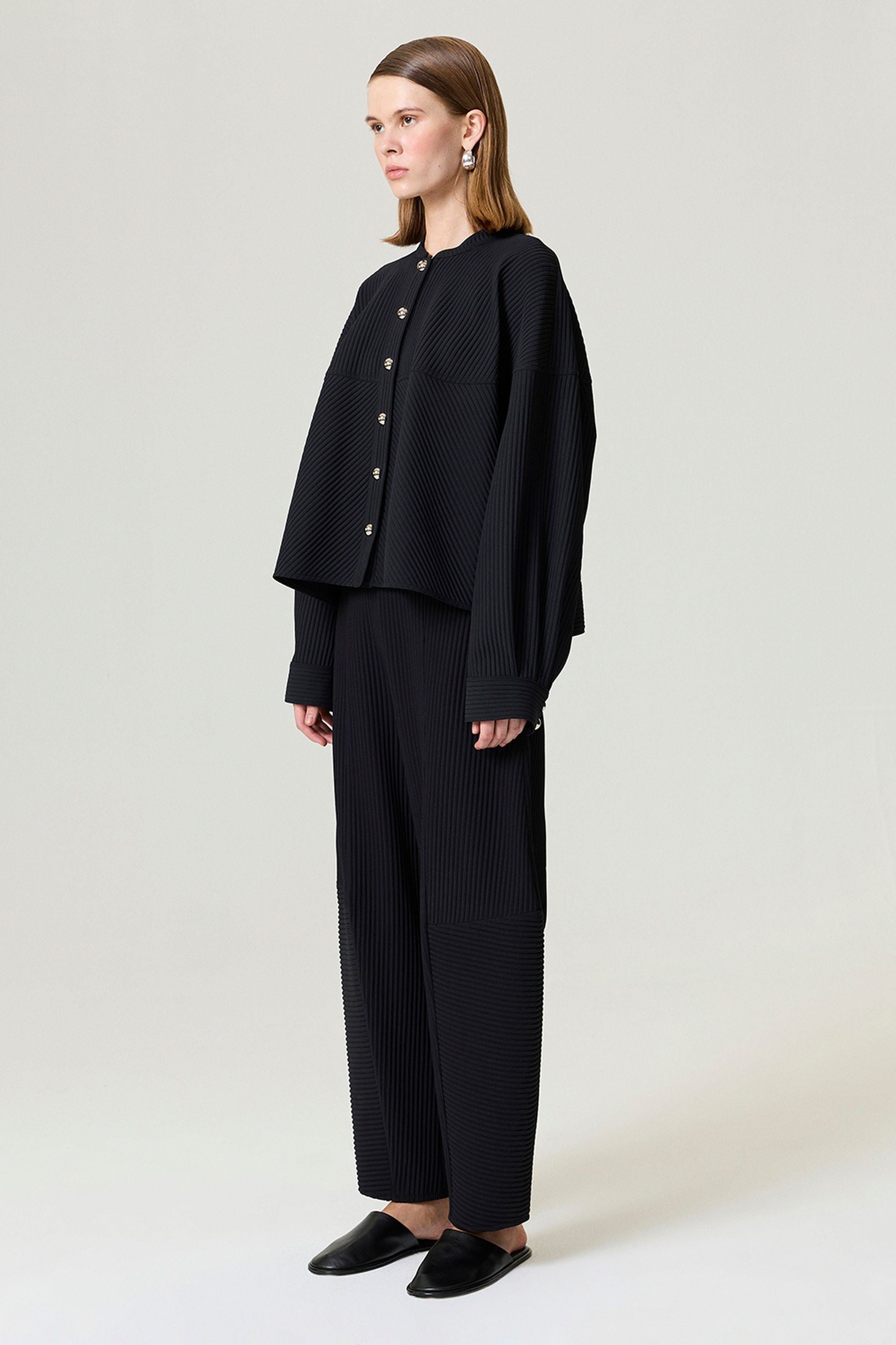 Black Ribbed Detailed Jacket