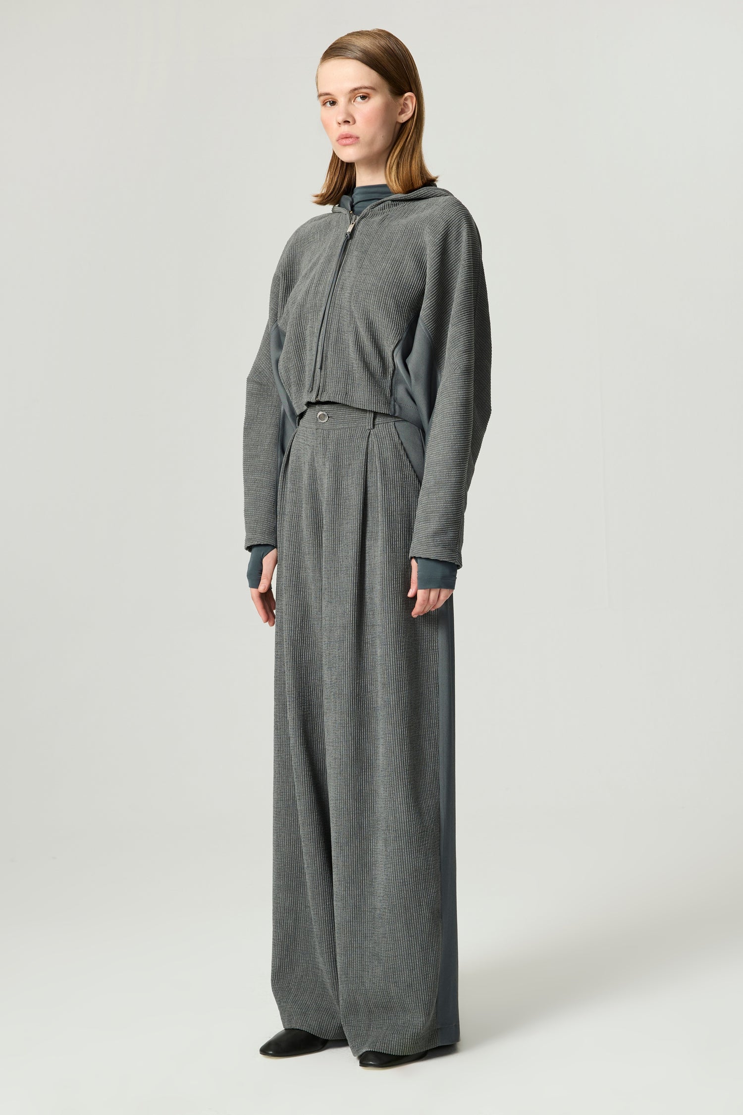 Ribbed Zip-Up Hoodie Jacket