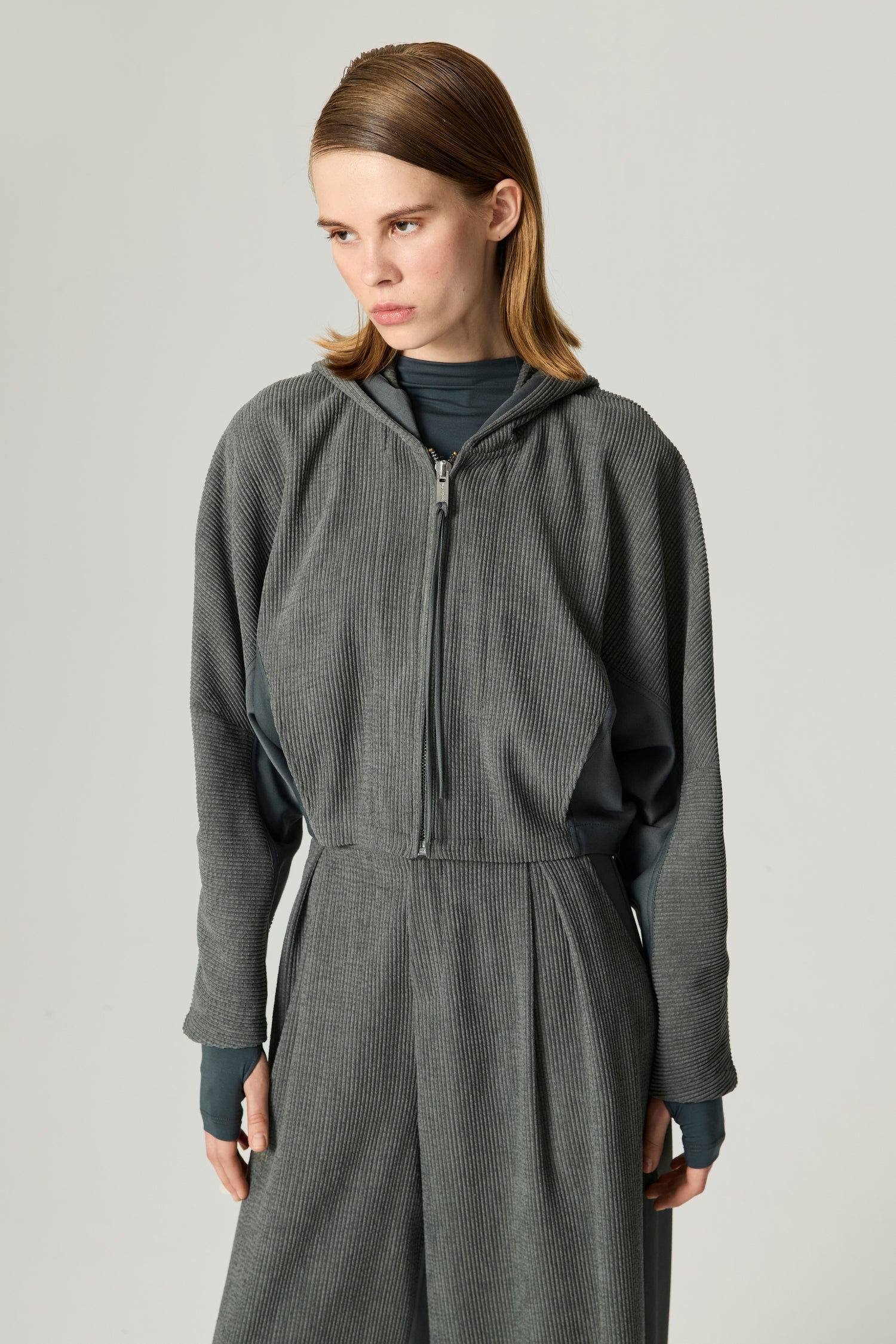 Ribbed Zip-Up Hoodie Jacket