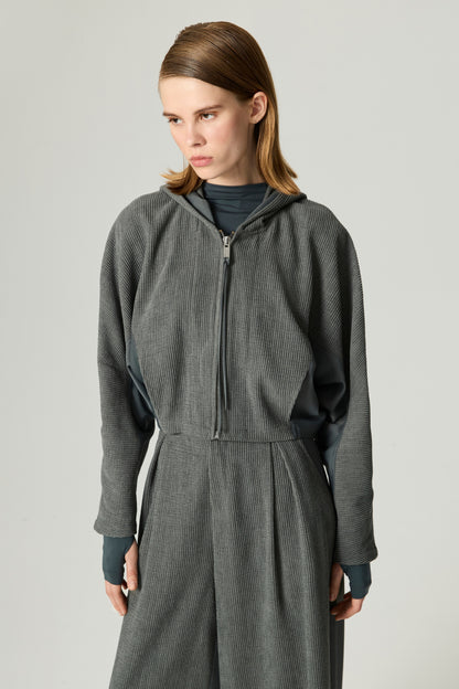 Ribbed Zip-Up Hoodie Jacket