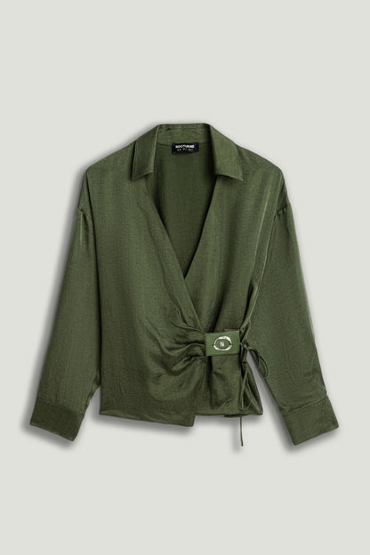Logo Buckle Wrap Blouse