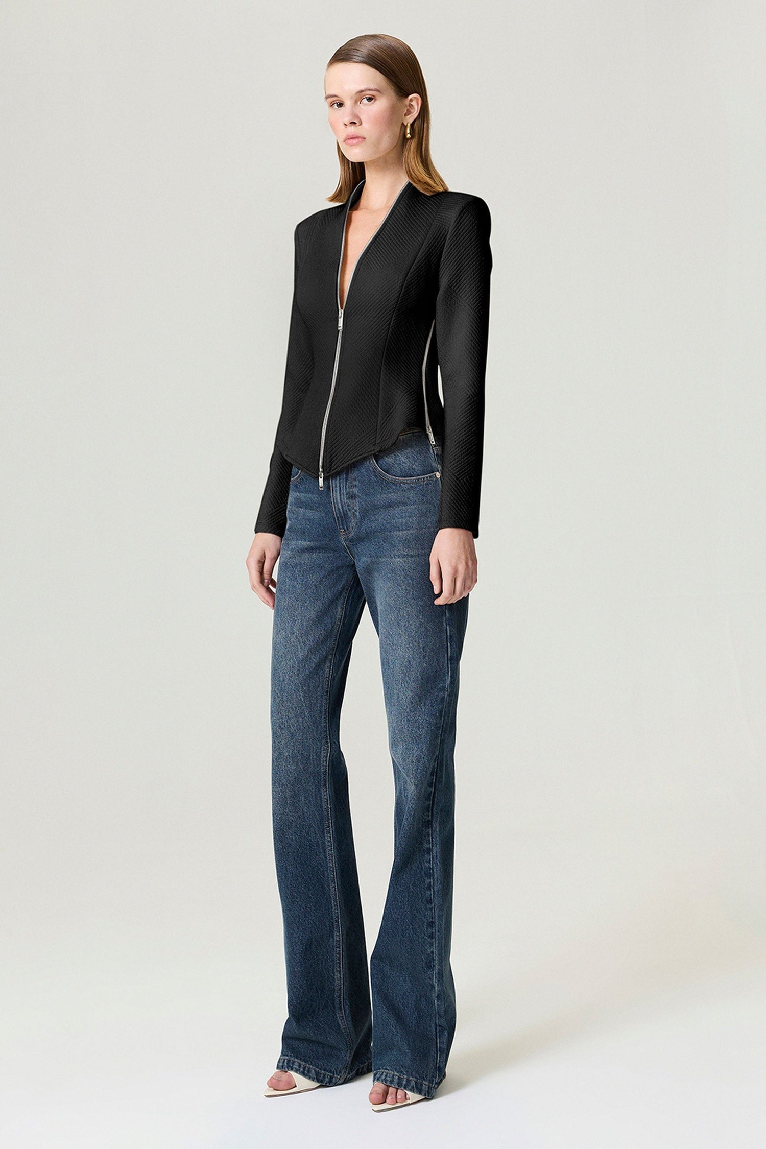 Black Zipper Detailed Blouse