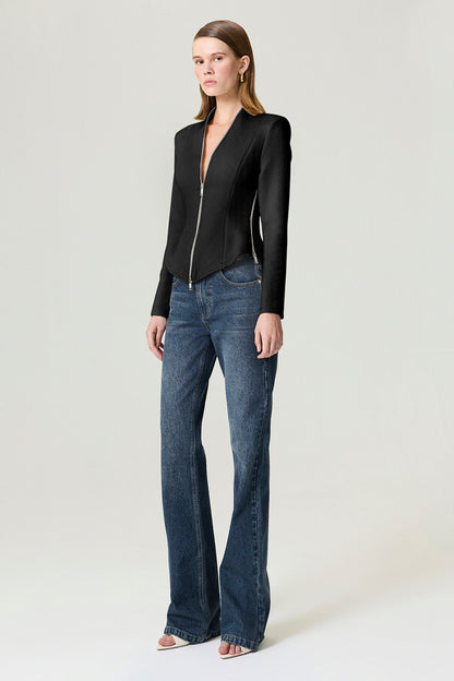Black Zipper Detailed Blouse