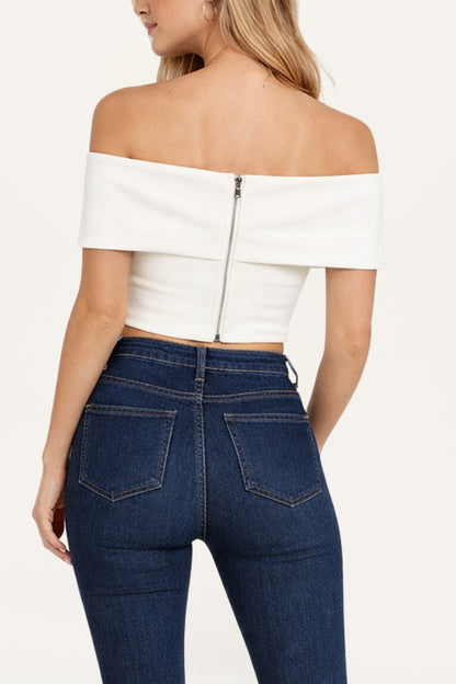 Foldover Zip-Front Bandeau Top