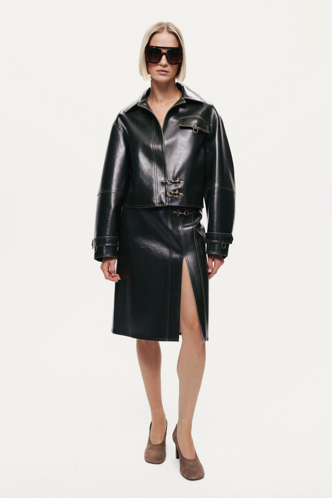 Buckle Detail Faux Leather Jacket