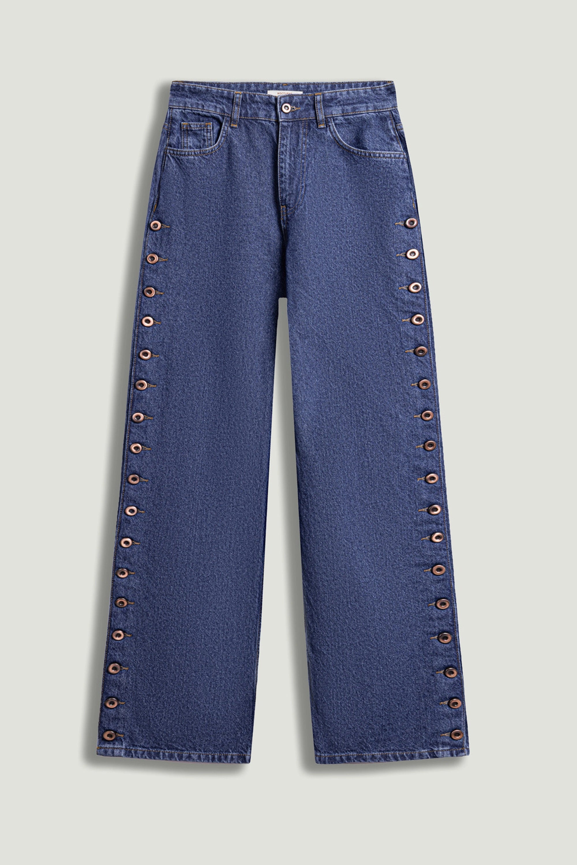 Eyelet Detail Wide-Leg Denim Pants