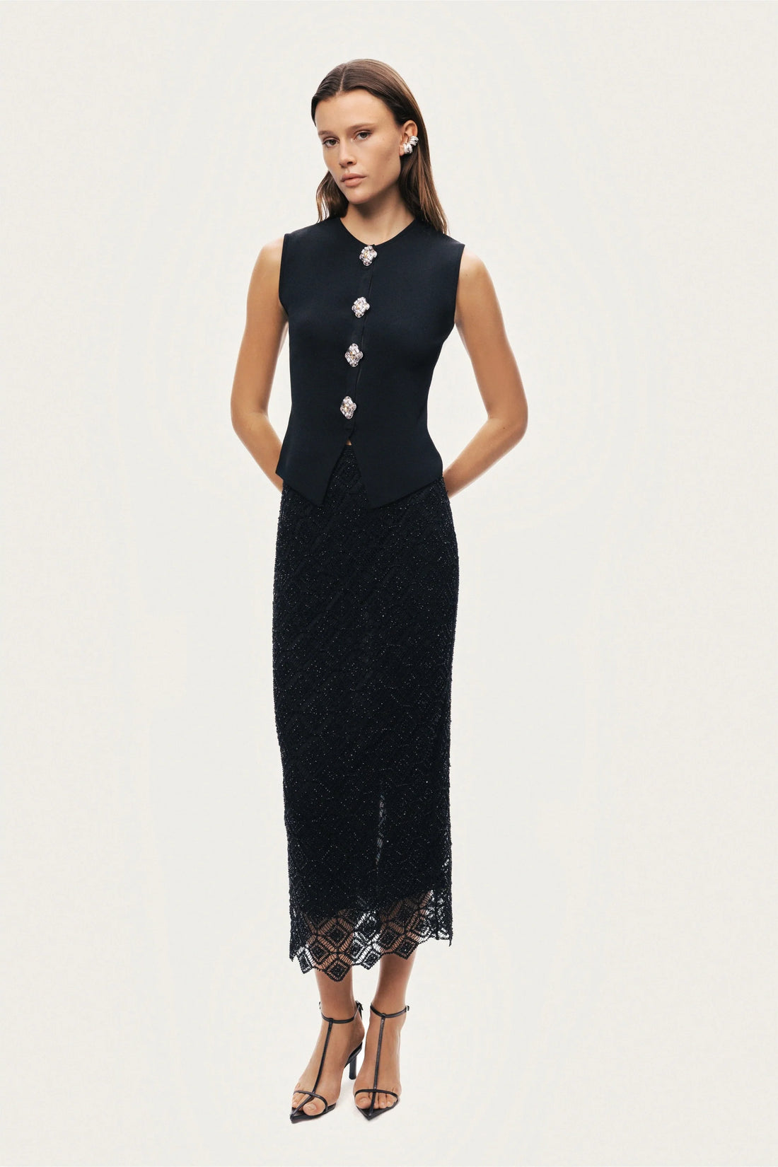 Embellished Sleeveless Knit Top