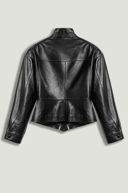 Zip-Front Fitted Leather Jacket