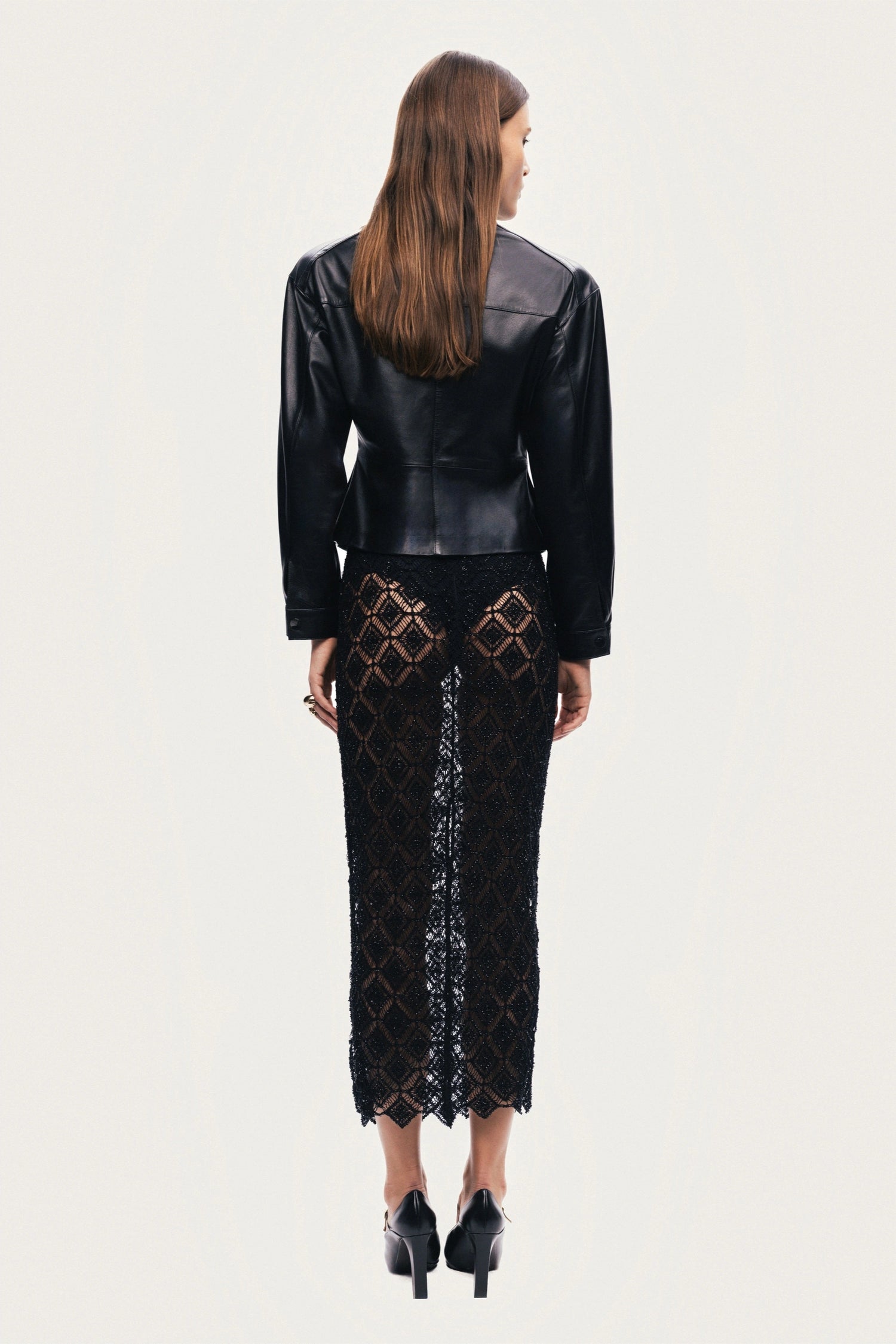 Zip-Front Fitted Leather Jacket