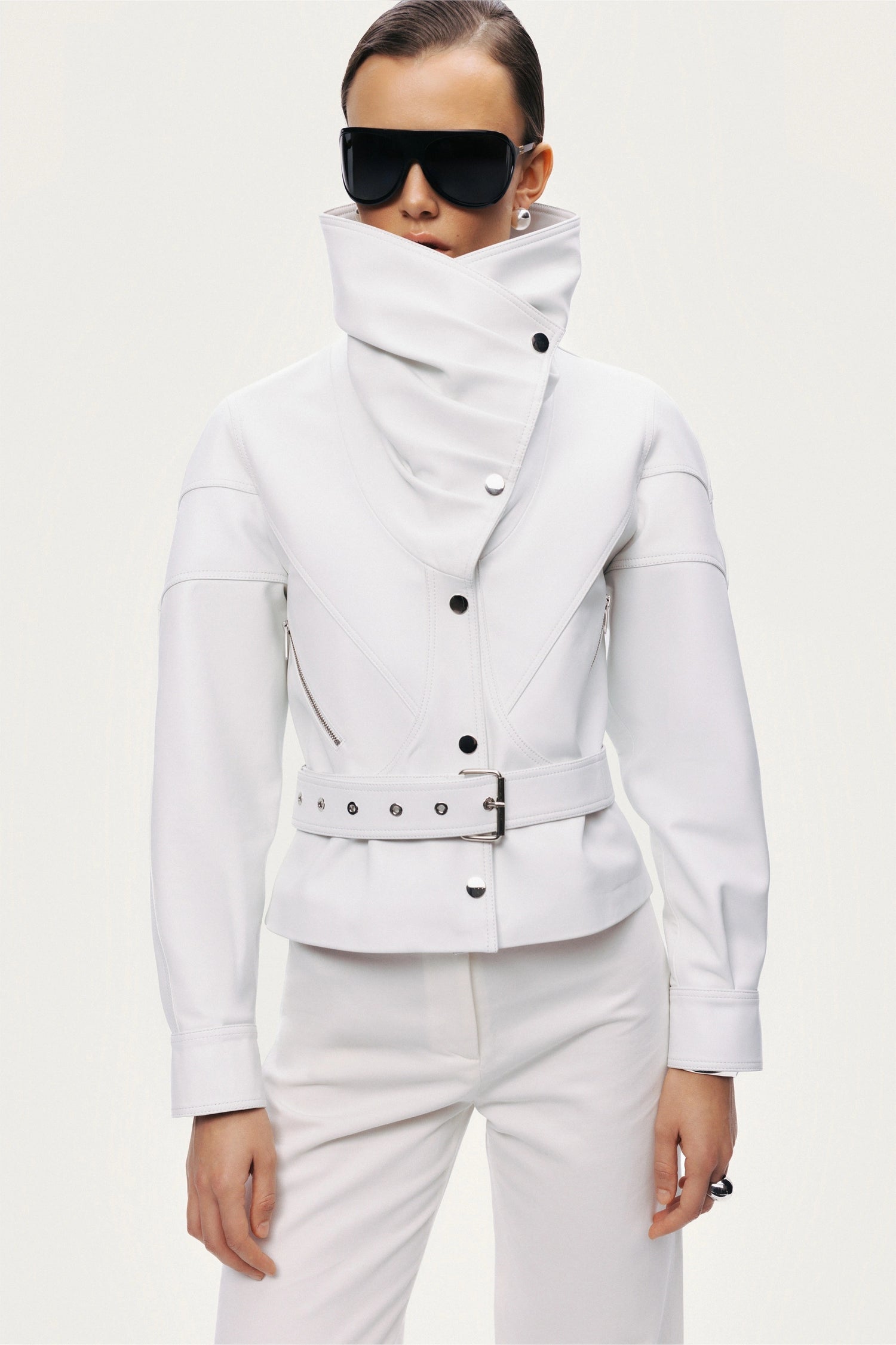 High-Neck Belted Jacket