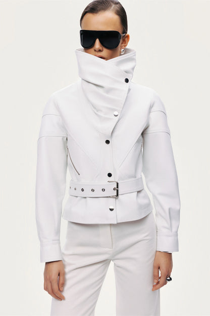 High-Neck Belted Jacket
