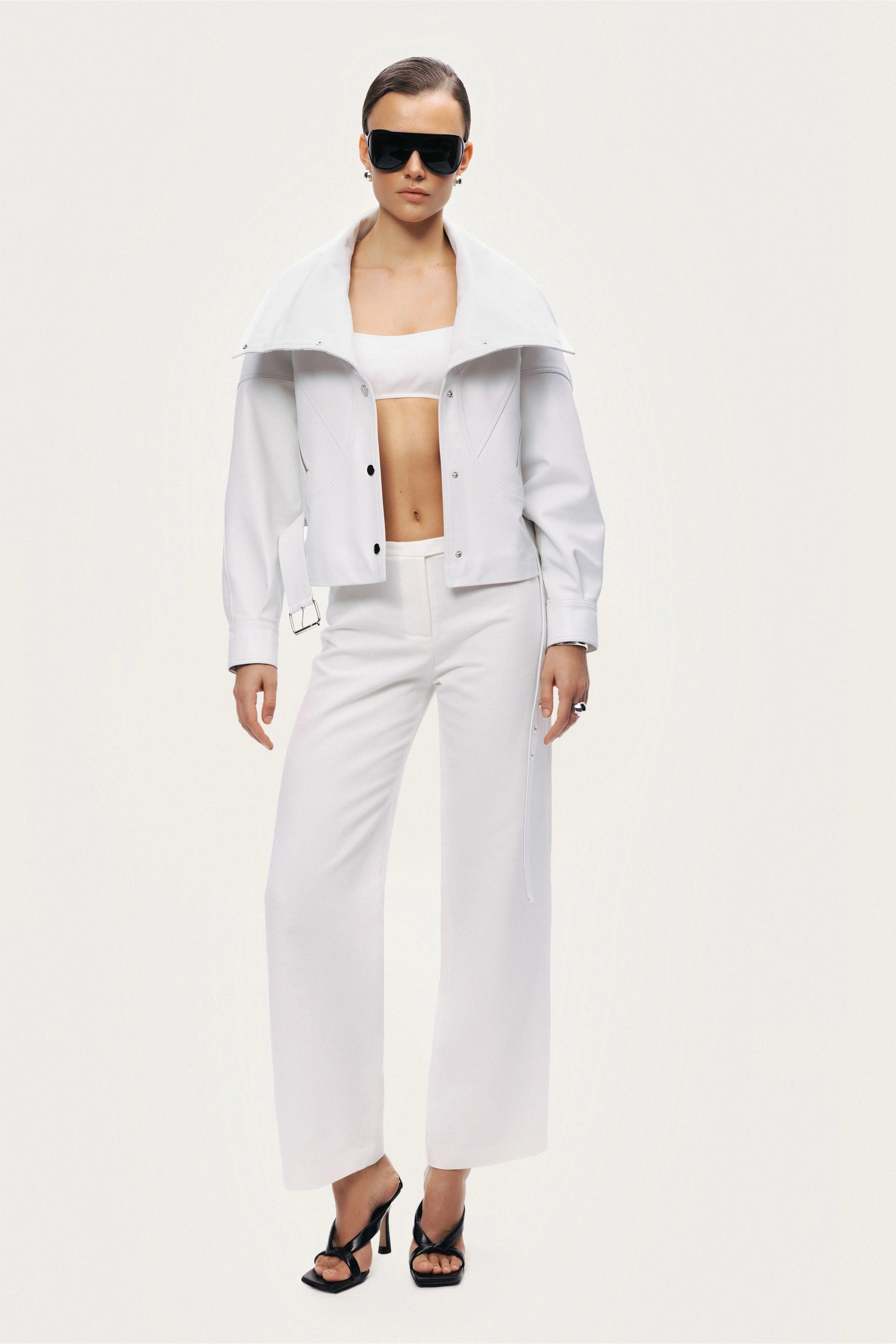 High-Neck Belted Jacket