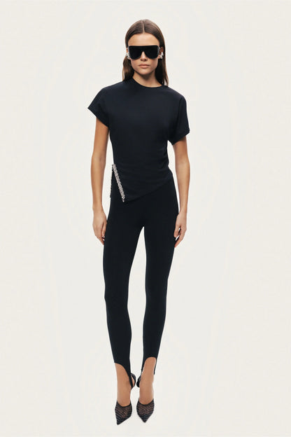 Black Embellished Asymmetric T-Shirt