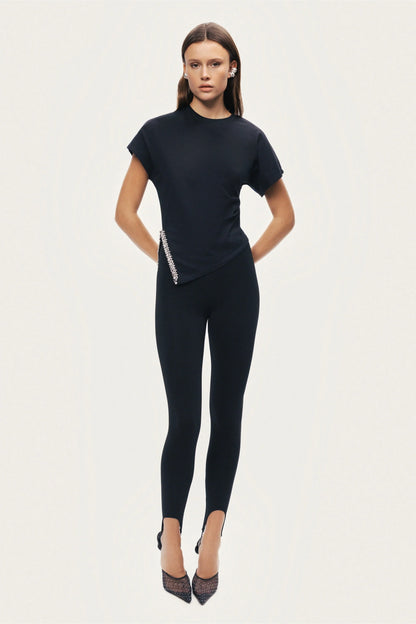 Black Embellished Asymmetric T-Shirt