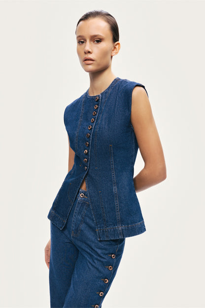 Button-Front Denim Vest