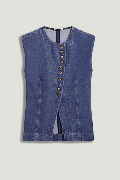 Button-Front Denim Vest