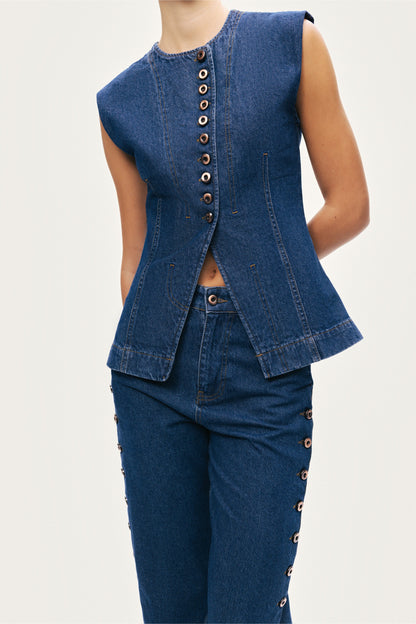 Button-Front Denim Vest