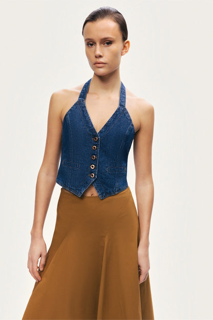 Halter Neck Denim Vest