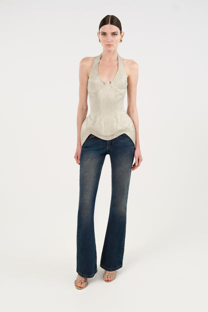 Snake Print Boned Corset Halterneck Body
