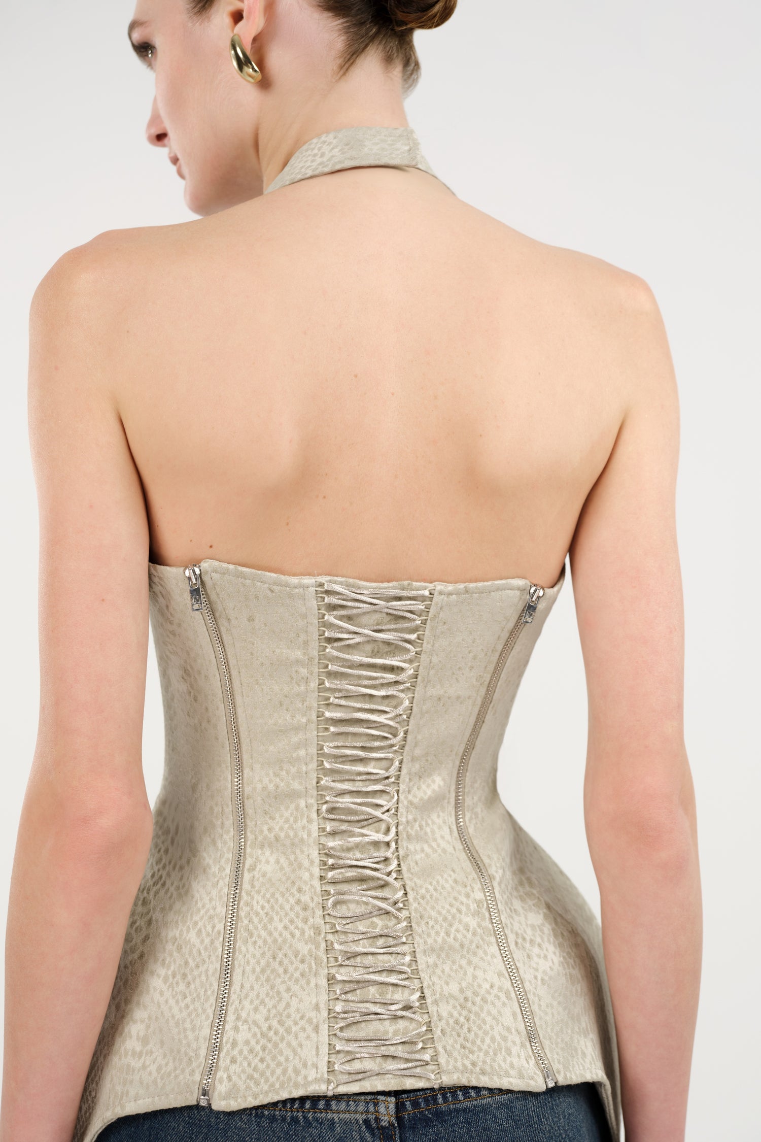 Snake Print Boned Corset Halterneck Body