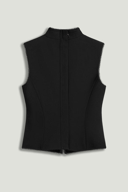 Black Braid-Trim Bustier Top with Built-In Bra