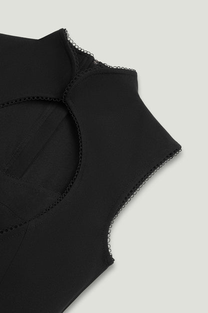 Black Braid-Trim Bustier Top with Built-In Bra