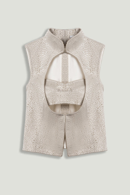 Braid-Trim Bustier Top with Built-In Bra