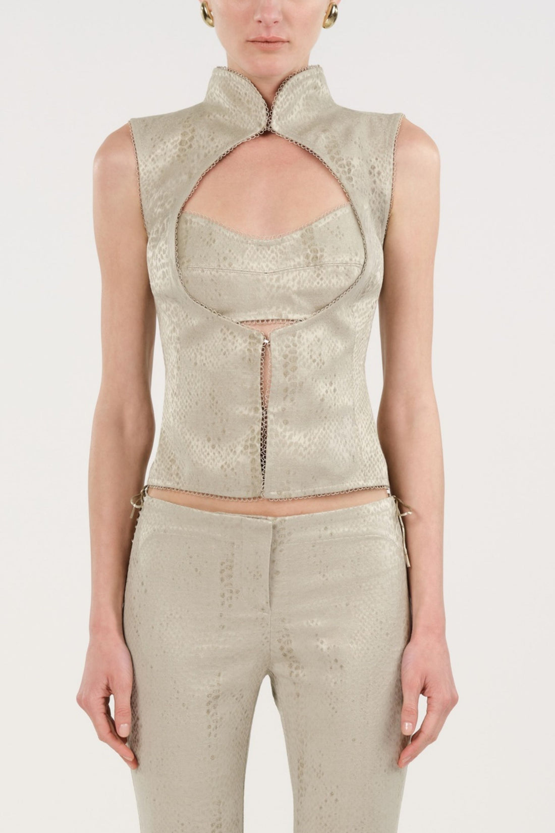 Braid-Trim Bustier Top with Built-In Bra