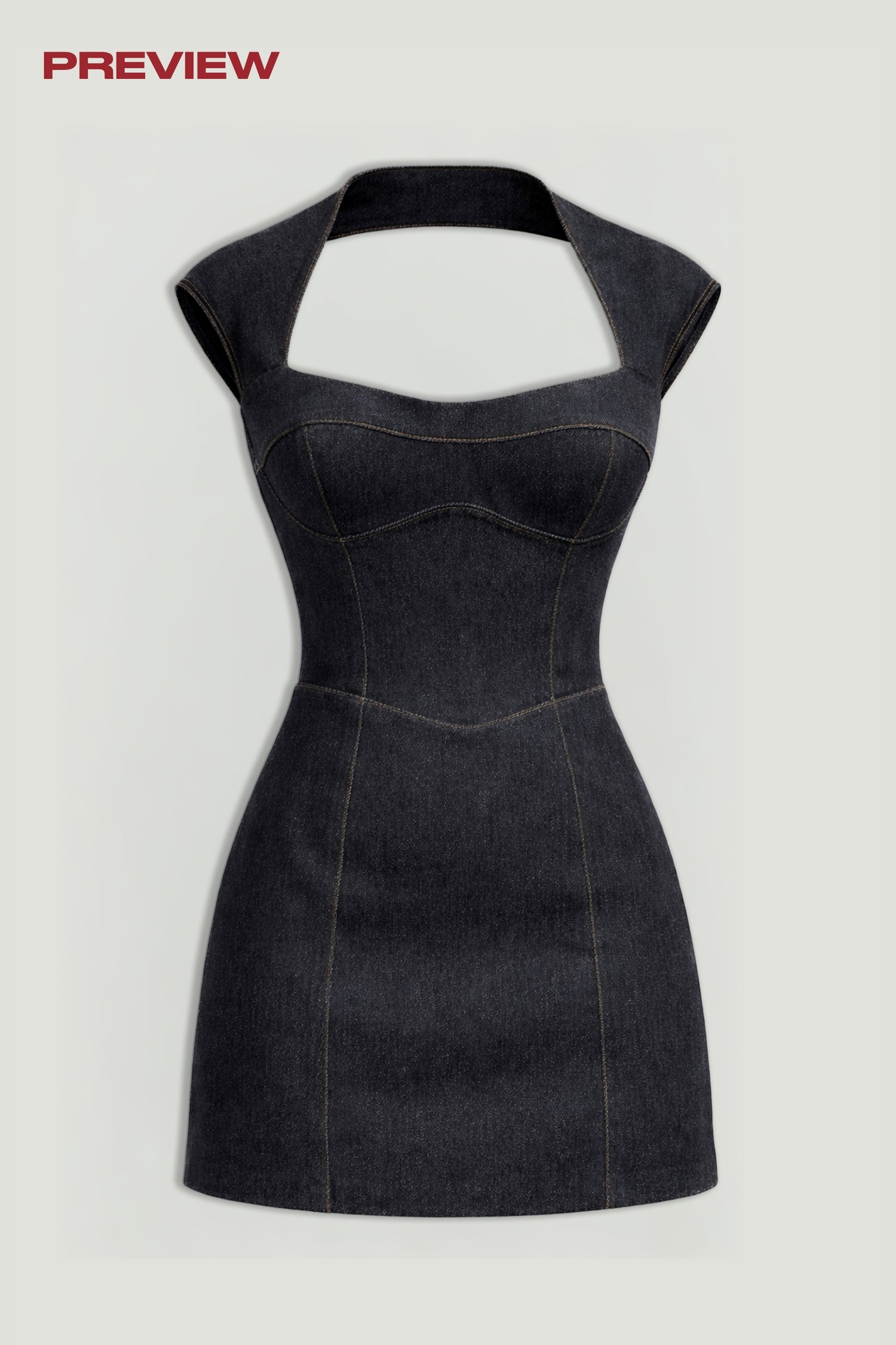 Backless Mini Denim Dress with Built-In Cup Detail