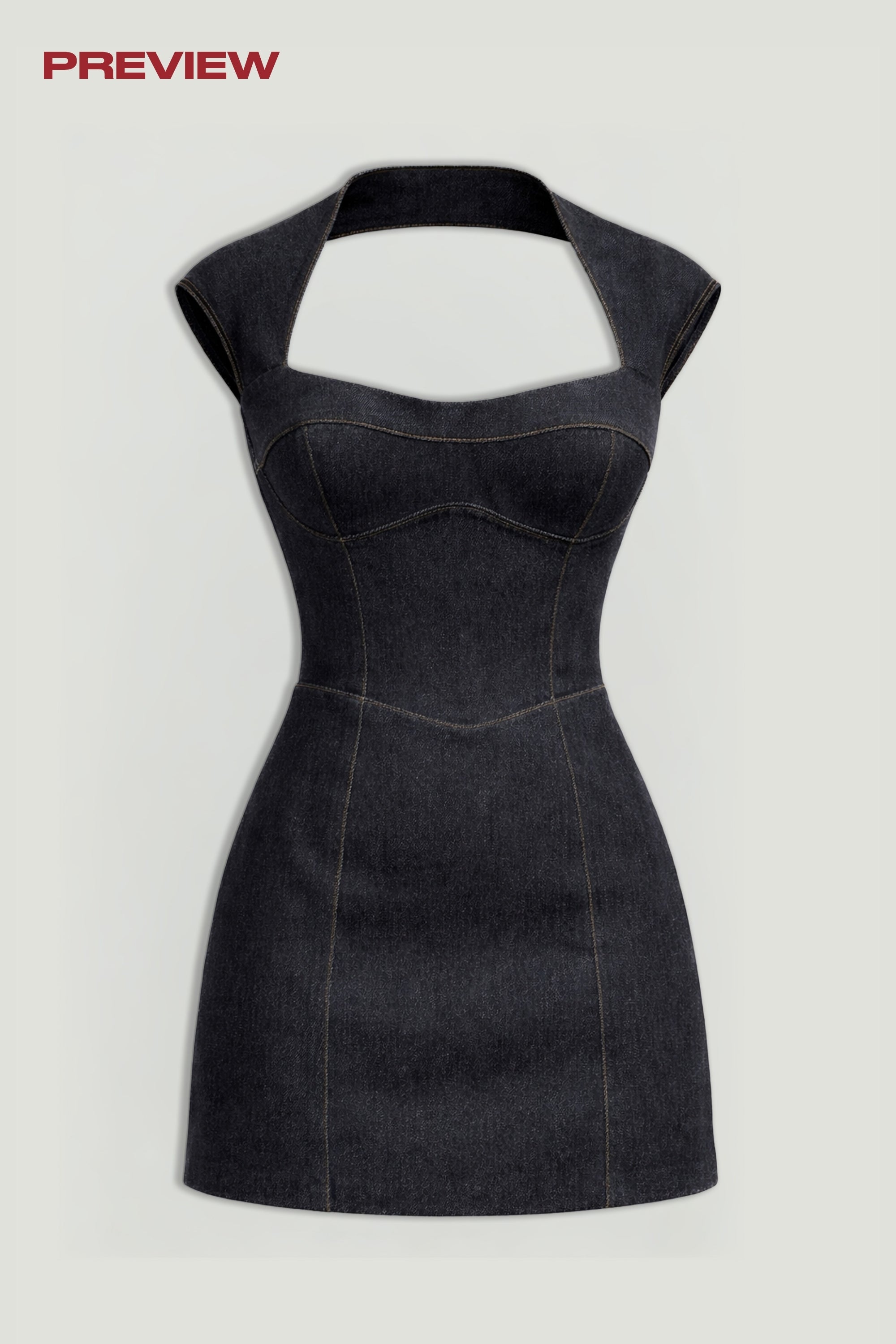 Backless Mini Denim Dress with Built-In Cup Detail