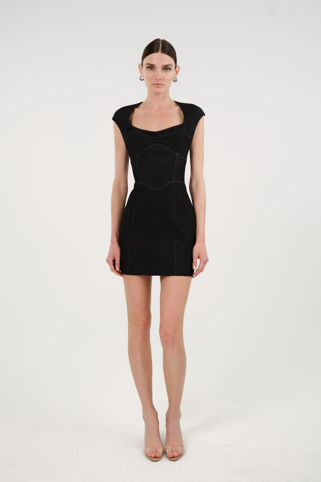 Backless Mini Denim Dress with Built-In Cup Detail