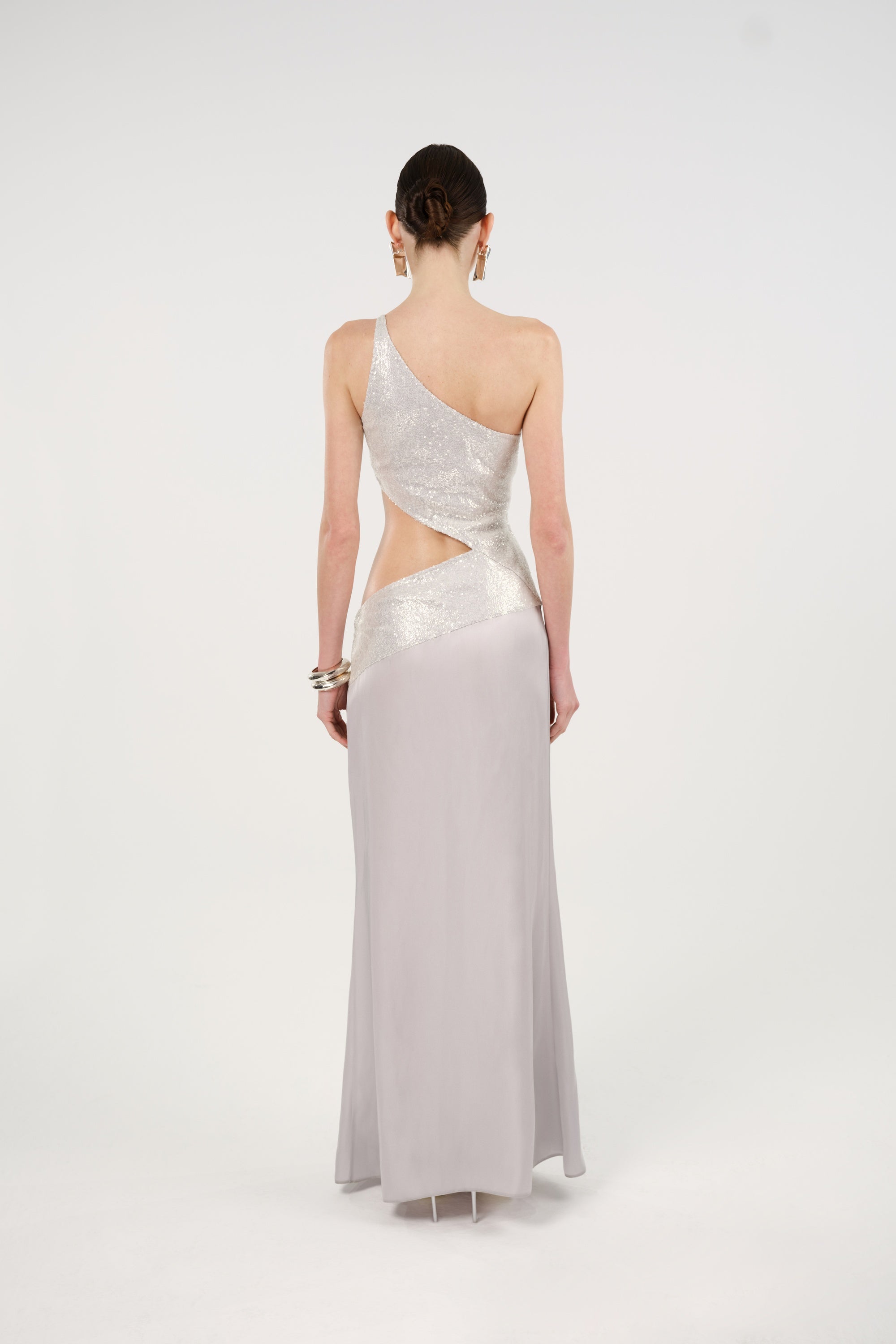 Sequin One-Shoulder Cutout Maxi Dress
